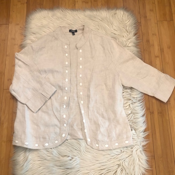 Elementz Jackets & Blazers - Elementz 100% Linen Beige Open Front Beaded 3/4 Sleeves Lightweight Jack size L